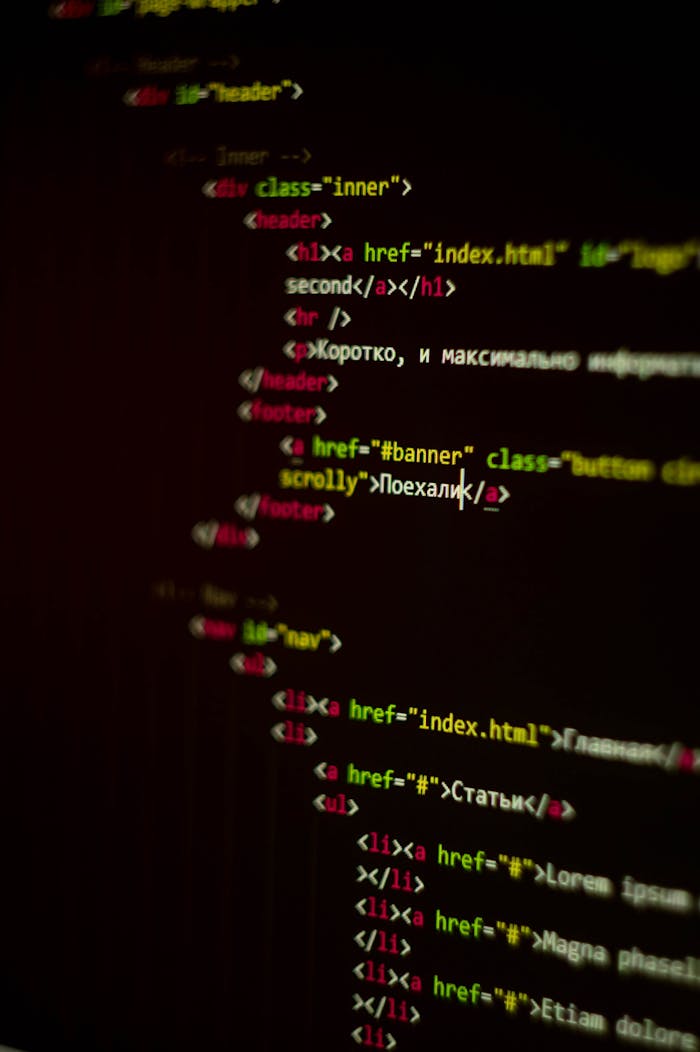 A vertical shot of HTML code displayed on a computer screen with focus on CSS elements.